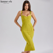 CB御姐风性感橄榄绿绷带束腰中长连衣裙The House Era