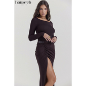 圆领长袖 House 时尚 百搭露背修身 咖啡色连体衣 Inoe