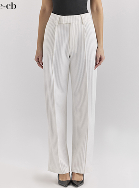 House of CB 简约干练白色细条纹高腰阔腿裤Hayden