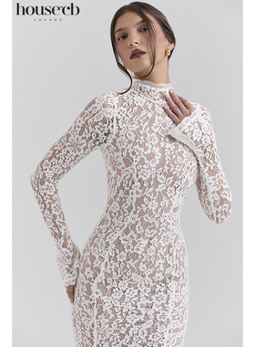 House of CB 优雅文艺复古象牙白蕾丝中长鱼尾连衣裙Sophia