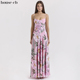 House CB轻盈飘逸粉色花卉印花超长连衣裙Seren