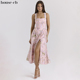 CB轻盈修身 House 粉色飘逸雪纺开衩中长连衣裙Minerva