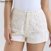 CB舒适百搭白色棉质镂空刺绣短裤 House Eman