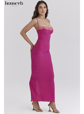 House of CB 优雅高贵显身材莓红色吊带长裙Aiza