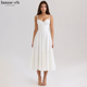 清新白色弹力棉中长连衣裙Steffani CB经典 House
