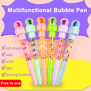 5 In 1Multi-function Ballpoint Pen Bubbler Pen With Stamp To