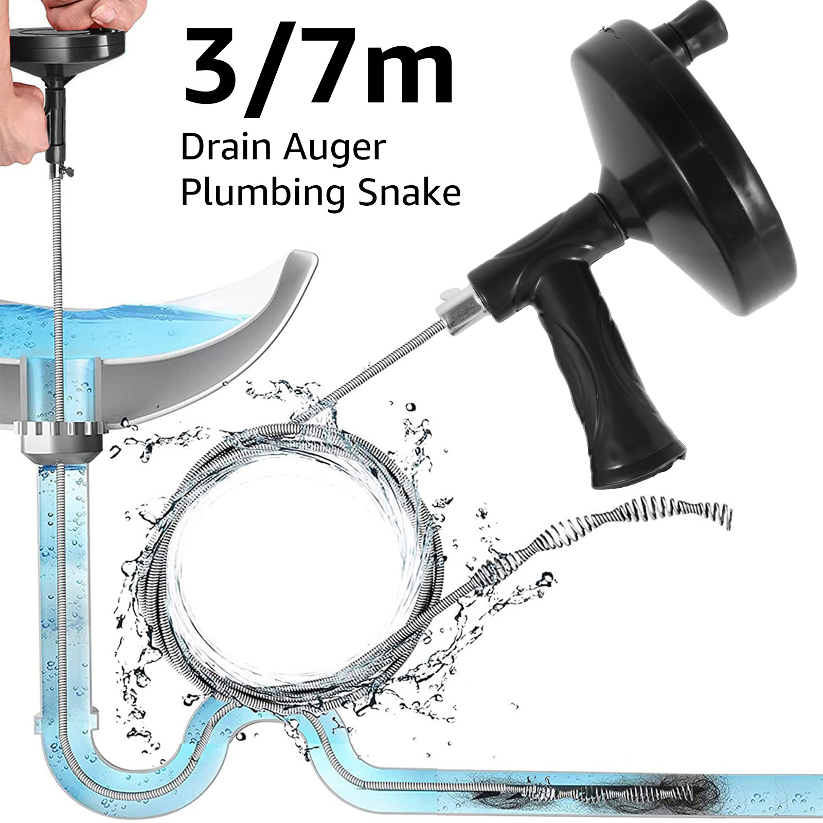 Sink Pipe Drain Cleaner Unblocker Auger Unblock Plunger with