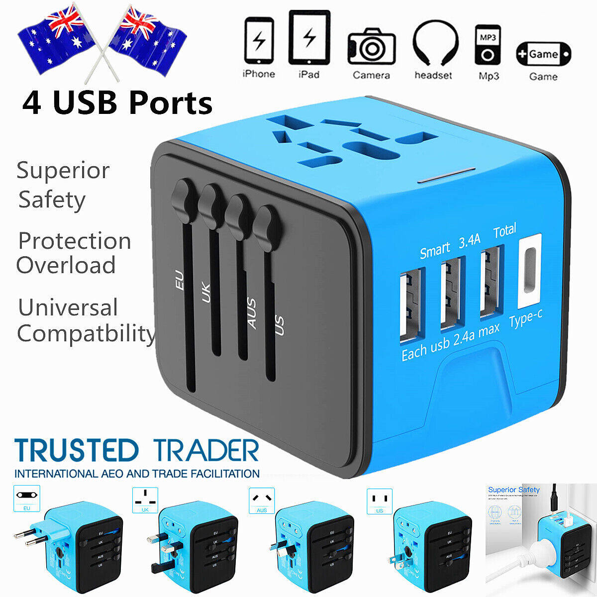 Universal Travel Adapter with 3 USB & Type-C Ports - Buy from Taobao, China | Shopme Agent