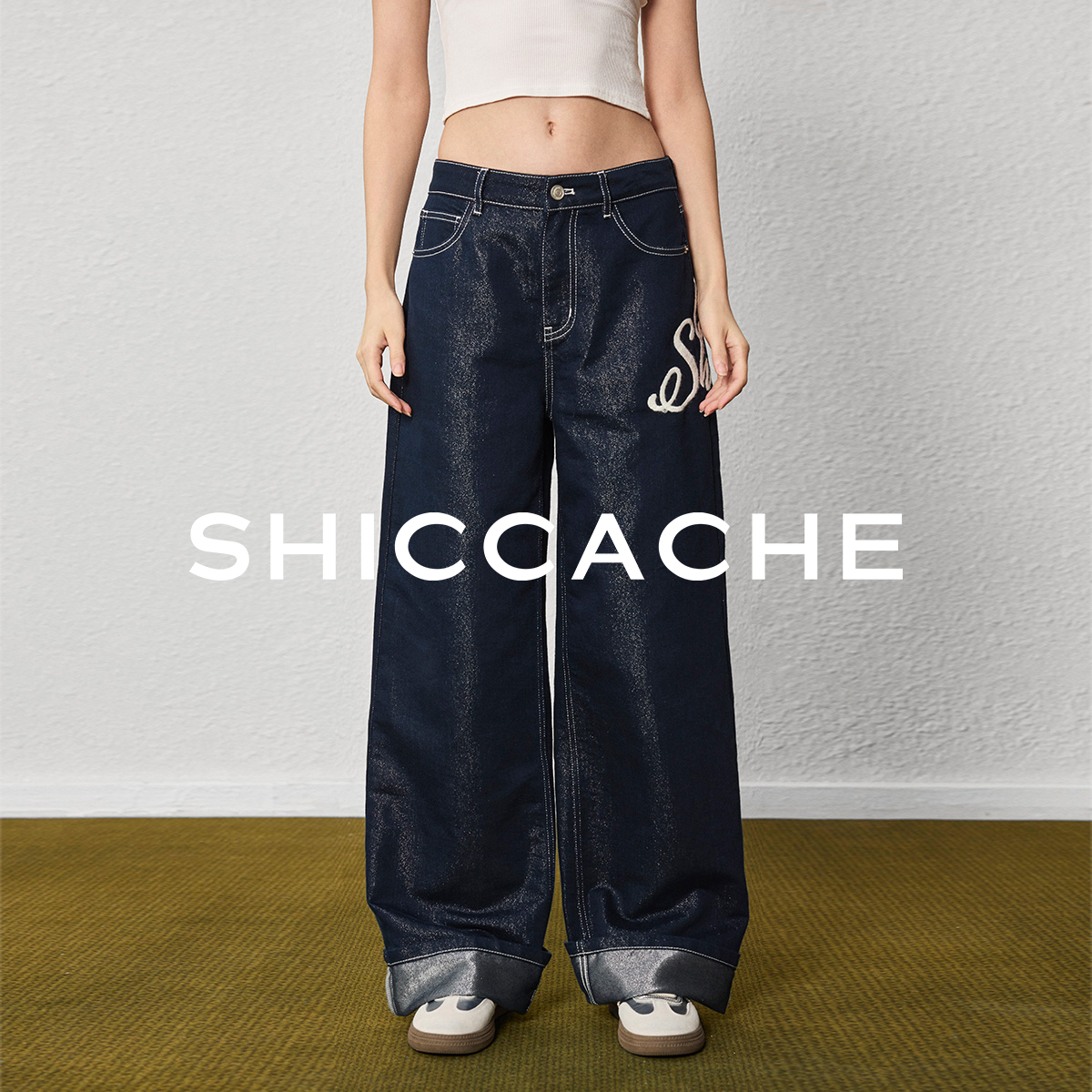 希凯驰25秋设计师款绣花牛仔裤做旧刺绣裤子复古低腰316W7N007