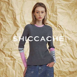 上衣133128B043 拼接圆领修身 希凯驰25冬设计师款 费尔岛针织衫