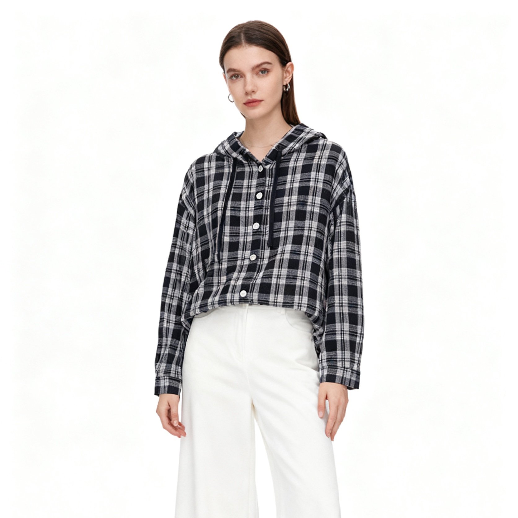 LOLO MIRIAM26春格子带帽衬衫通勤秋季气质复古33128C003,女装/女士精品,衬衫,淘宝优惠券,粉丝福利购,淘宝优惠卷