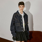 希凯驰26春外套女牛仔蓝短款 铆钉宽松显瘦百搭慵懒感31627Q1A1002