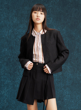 Farenew26春半身裙女流苏抽绳不对称职场精英百褶裙31827Q1Z1002