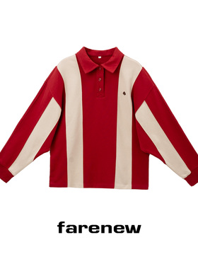 Farenew26年春款POLO领卫衣竖纹拼接上衣运动风203128W007