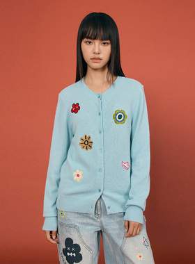 Farenew26春设计师款刺绣花卉羊绒衫卡通针织圆领31827015