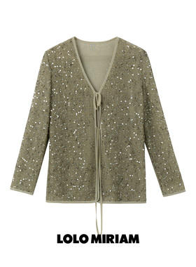 LOLO MIRIAM26春新中式复古重工刺绣绑带亮片开衫213220C022