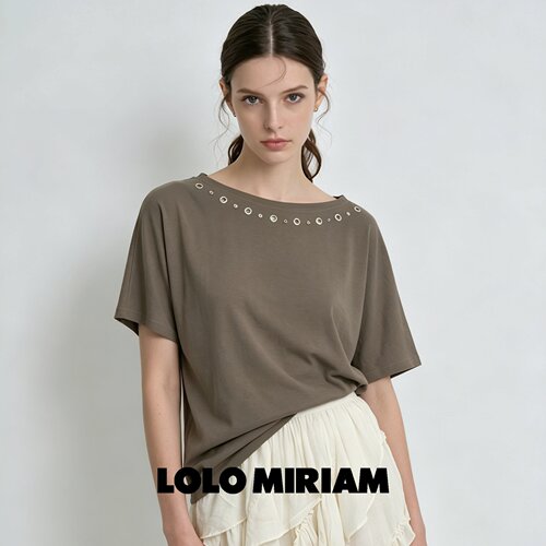 LOLO MIRIAM26夏一字肩T恤短袖慵懒风宽松露肩凉感上衣213221T032