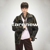 Farenew26春设计师款 黑色复古夹克皮外套活力时尚 潮流318W7A012