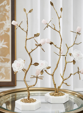 下单有礼_花开时节粉水晶摆件高级简约I轻奢客厅书房玄关金属装饰