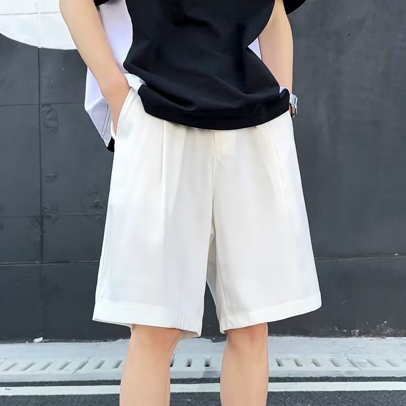 现货fit黑色西装短裤男款夏季oversize冰丝裤子直筒休闲五分西裤