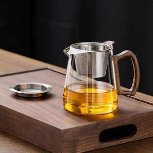 加厚玻璃公道杯胡桃木带把耐热家用分茶器倒茶杯过滤高档功夫茶具