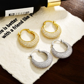 欧美时尚 超闪气质耳扣 耳环轻奢微镶满锆百搭耳饰法式 新款 个性