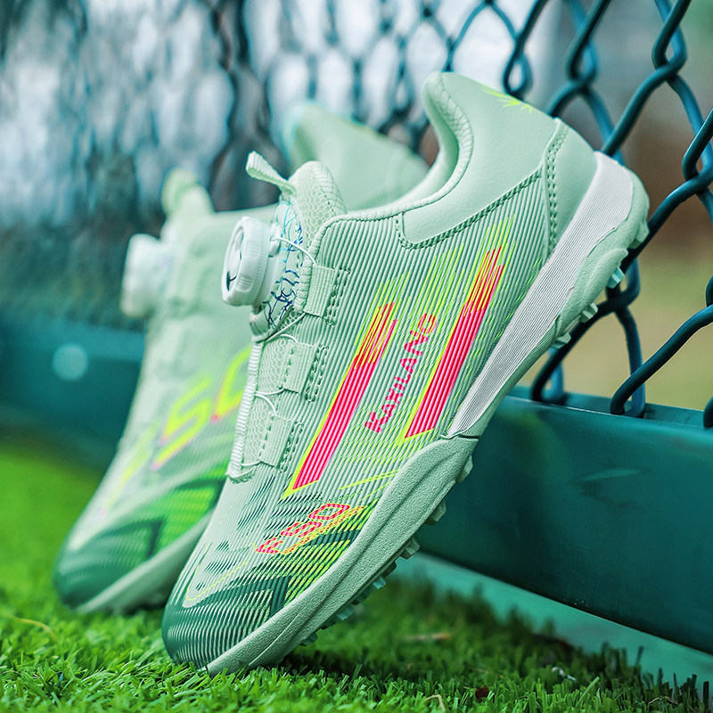 回力新款粉色女童专业足球鞋tf碎钉旋转纽扣女孩女生专用训练球鞋