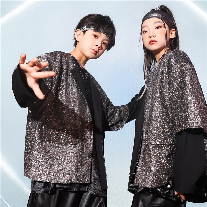 好货儿童架子鼓演出服酷炫男童hiphop街舞潮服秋冬女童走秀服亮片