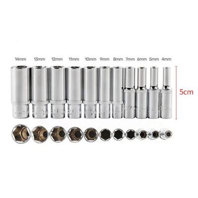 11Pc 1/4 Socket Set Adapter Long Sockets 4-14mm Deep Socket