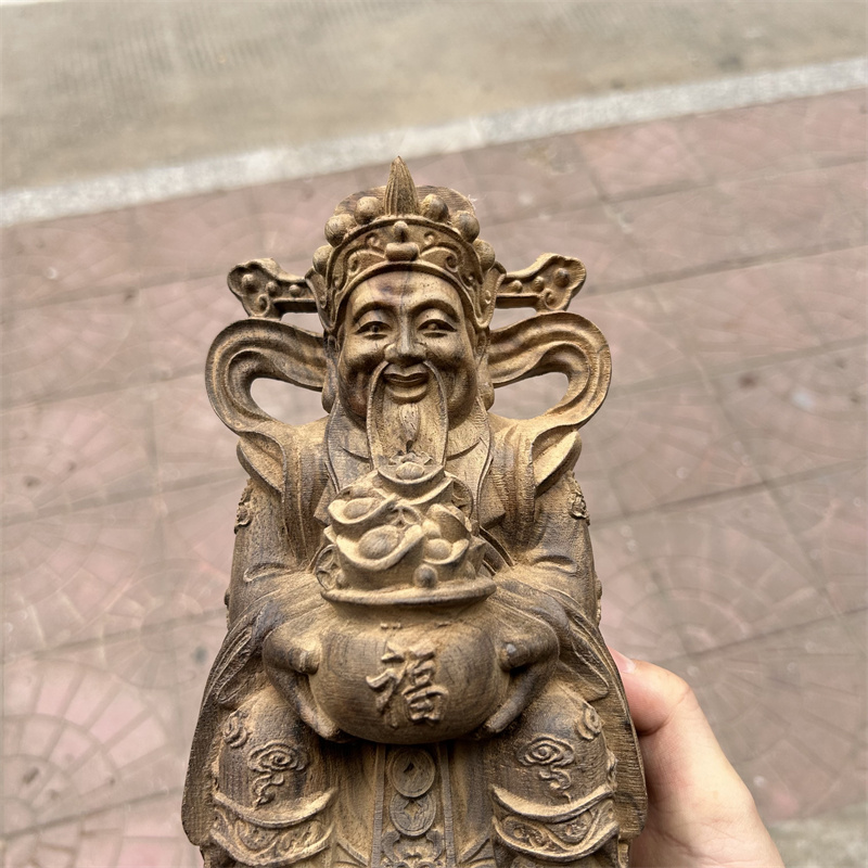 越南沉香木雕财神爷佛像招财家用供奉摆件店铺办公室开业文财神爷