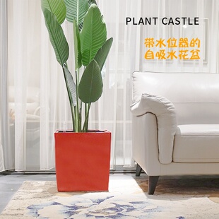 极速轻奢风客厅大厅绿植矮款宽口方形简美自吸水懒人花盆带托盘一