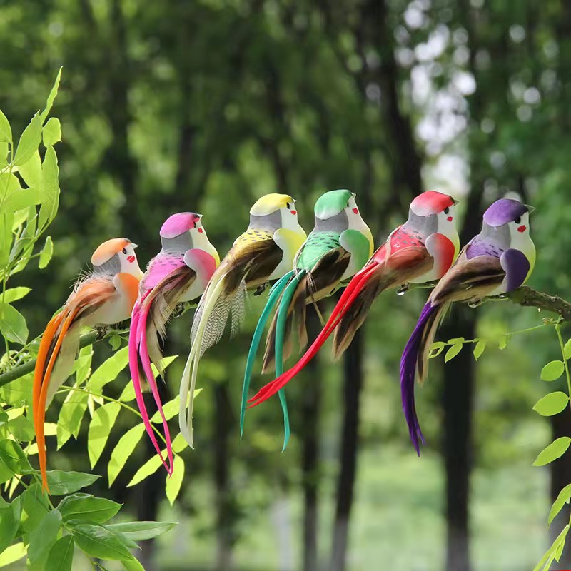 泡仿真沫羽毛小鸟摆件仿真小鸟真羽毛鸟园林家居装饰模型迷你盆栽