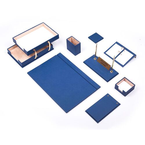 极速Leather 10 Pieces Desk Set With Double Document Tray Des