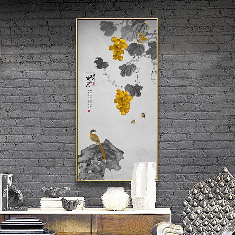 好货新中式玄关走廊过道装饰画入户咏梅花鸟竖版挂画进门玄幻禅意
