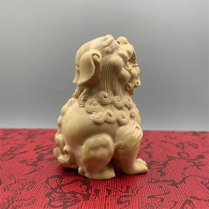 小叶黄杨木雕望天吼麒麟摆件望君归实木雕刻貔貅门口看门动物装饰