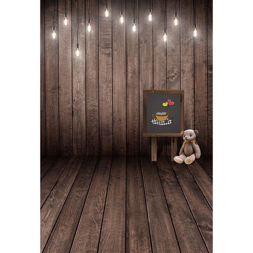 好货5x7ft  Restaurant Board Bulbs Wood Grain Pallets Washabl