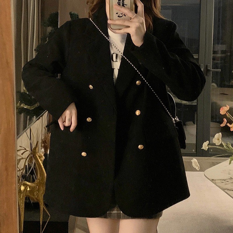 好货大码女秋冬灯芯绒中长款休闲西装外套微胖mm小个子宽松慵懒风
