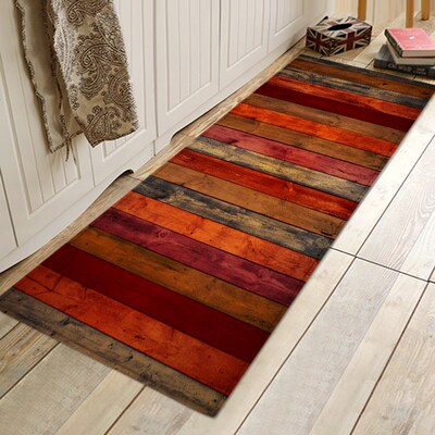 极速Colorful Wood Grain Floor Mat Carpet Entrance Doormat Ou