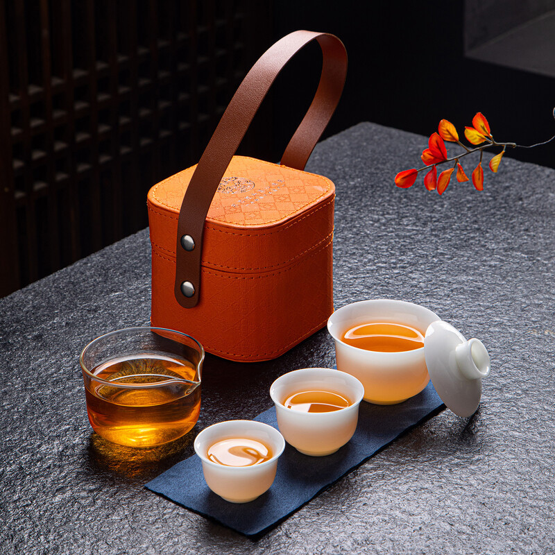 中国白陶璞玉瓷盖碗旅行功夫茶具套装便携茶杯品茗杯泡茶器礼盒装