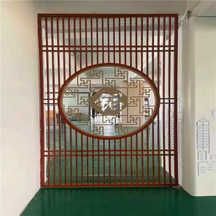 定制家用客厅铝合金仿木饰铝屏风方管焊接花格雕刻组合喷塑铝窗花