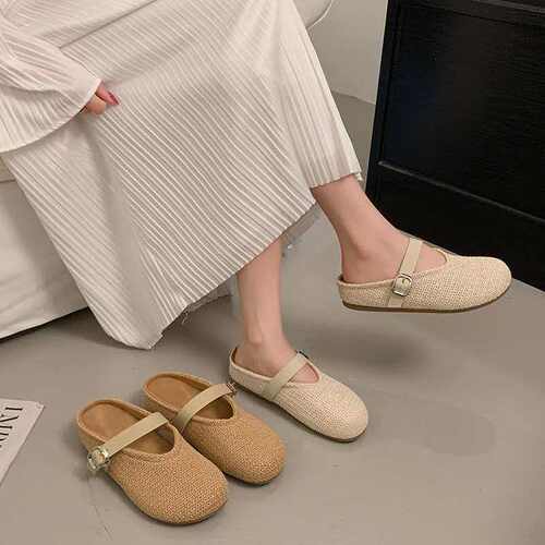 3cm【编织半拖】夏季厚底一脚蹬勃肯鞋配裙子凉拖鞋59