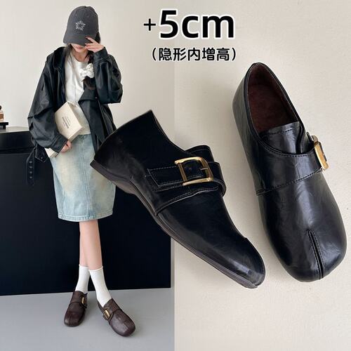 5cm【市场单爆款】内增高乐福假分趾鞋小皮鞋单鞋豆豆80 90 03