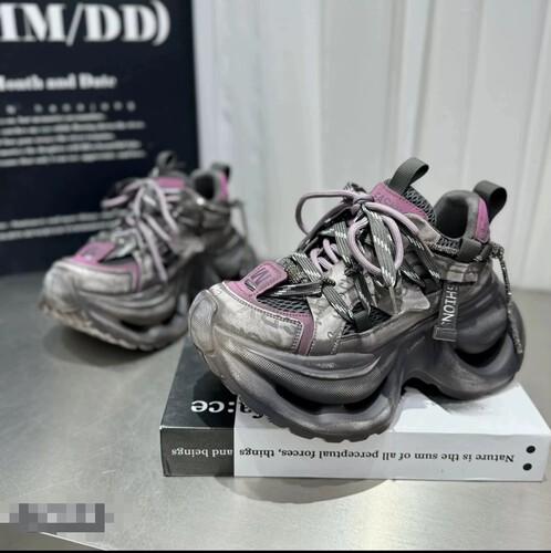 7cm【烟灰紫】欧货时尚潮流双网厚底增高老爹鞋小个子神器12