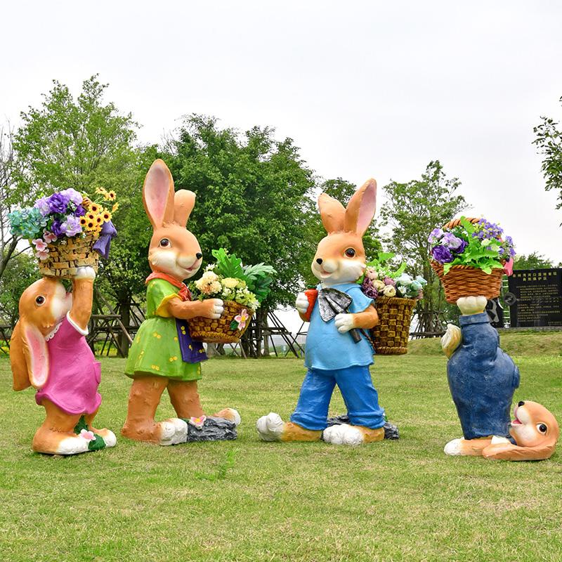 户外卡通兔子雕塑仿真动物鸡鸭花缸落地装饰摆件幼儿园玻璃钢小品