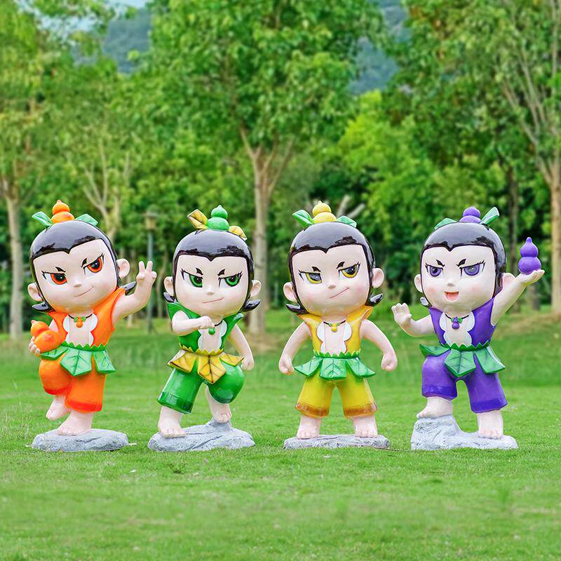 卡通动画金刚葫芦娃兄弟玻璃钢雕塑公园林景区美陈人物幼儿园装饰