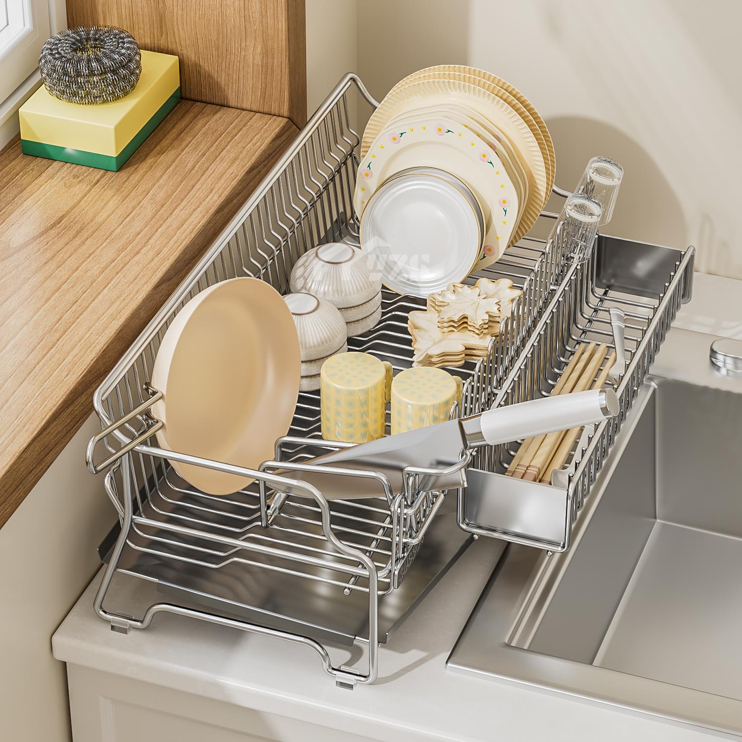 304碗碟收纳架沥水碗架厨房置物架不锈钢碗盘碗筷放碗盘子沥水篮