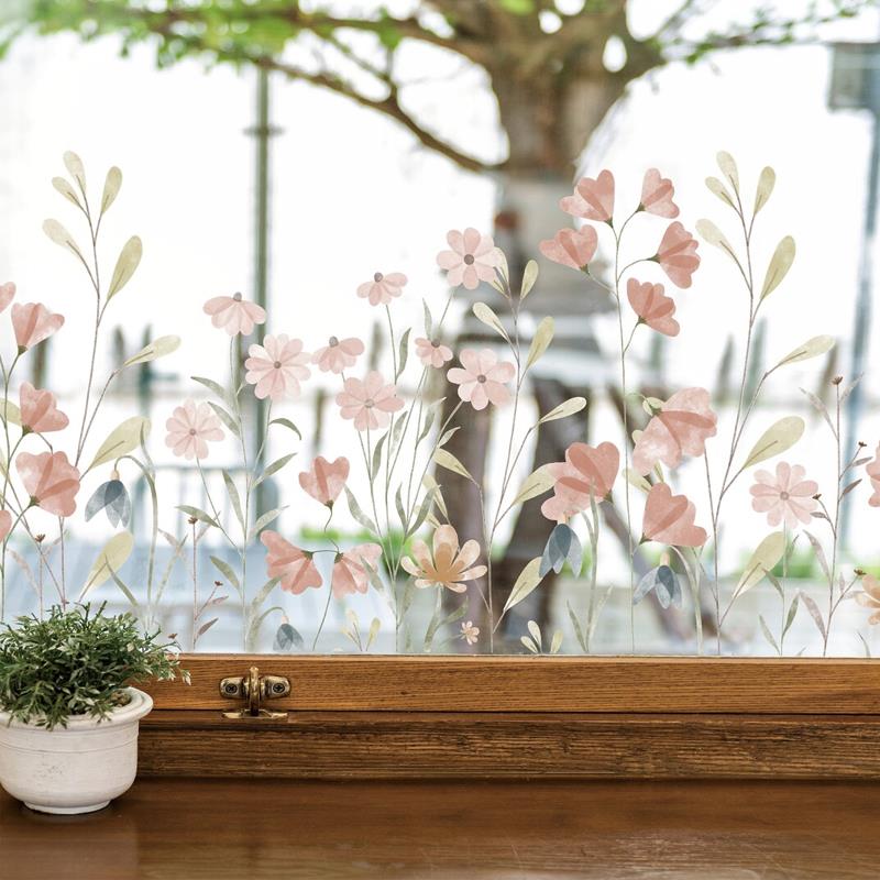 北欧ins早春田园植物花卉家居墙贴背景墙DIY创意装饰玻璃贴画 画图片