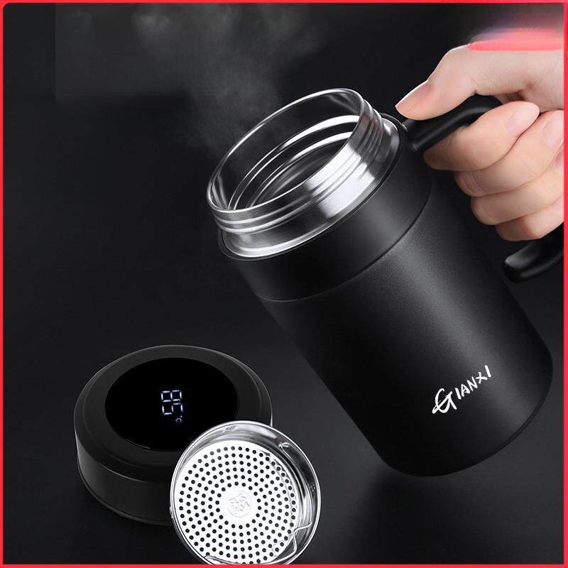 Gianxi保温杯男士大容量智能水杯带柄壶肚杯304不锈钢茶杯