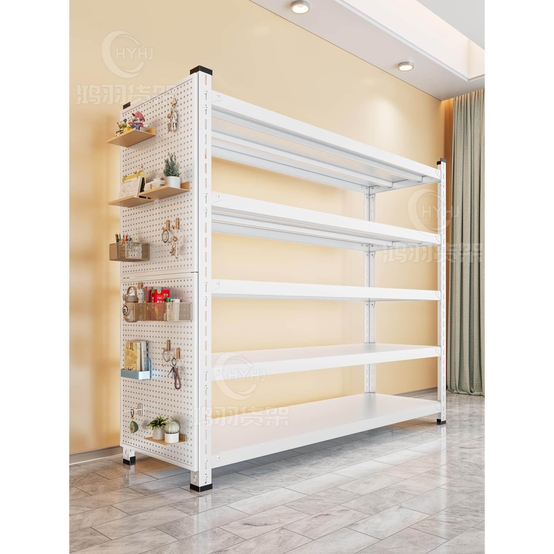 带洞洞板置物架多层家用货架行李箱阳台收纳架下空式储藏室铁架子