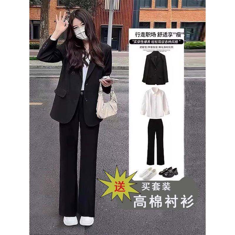 宽松工作服黑色西装套装女大学生答辩教资面试西服职业正装外套